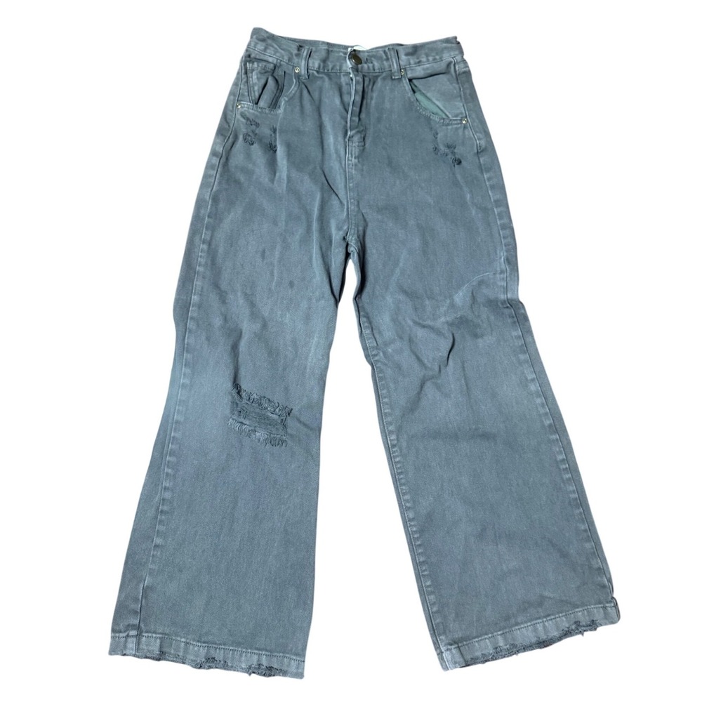 Joyfolie Mia Joy Wide Leg Jeans 14 Grey Good Distressed Frayed Hem High Rise